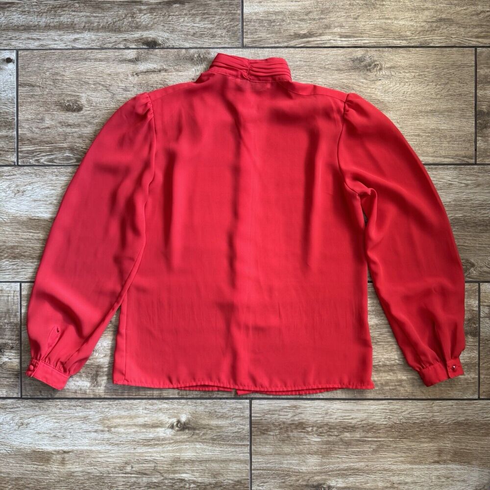 Vintage Red Sheer Blouse Mock Neck Size 10 - Picture 11 of 12